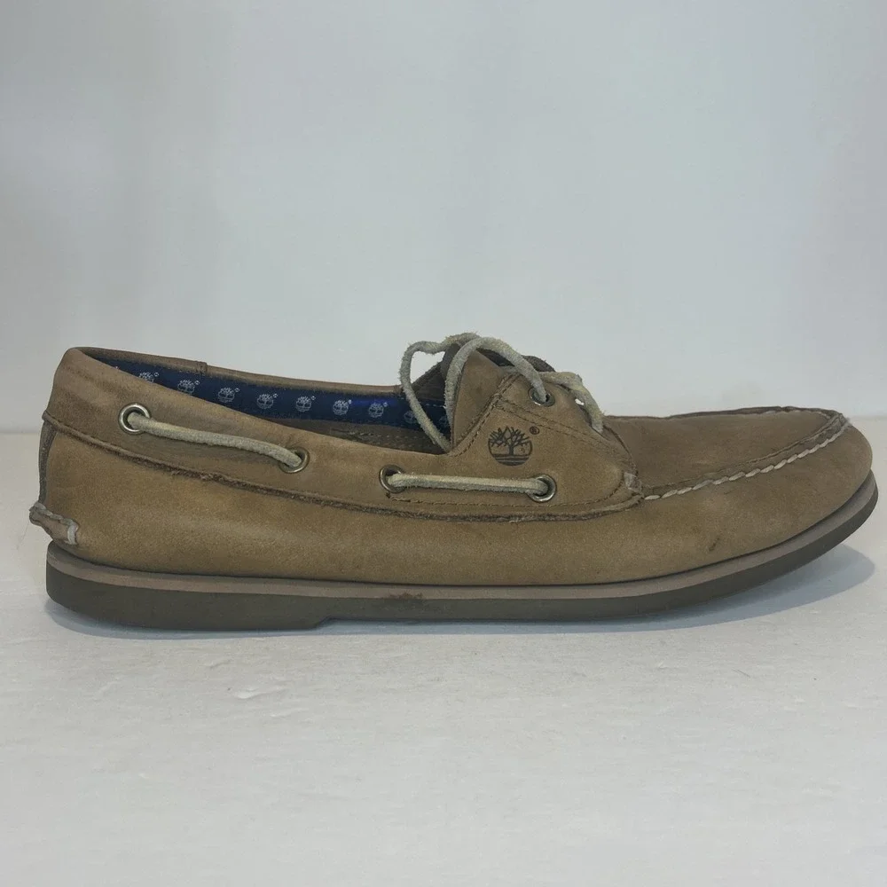 Timberland Leather Boat Shoes Men's 11.5 Light Brown Casual Slip On Loafer 2 Eye